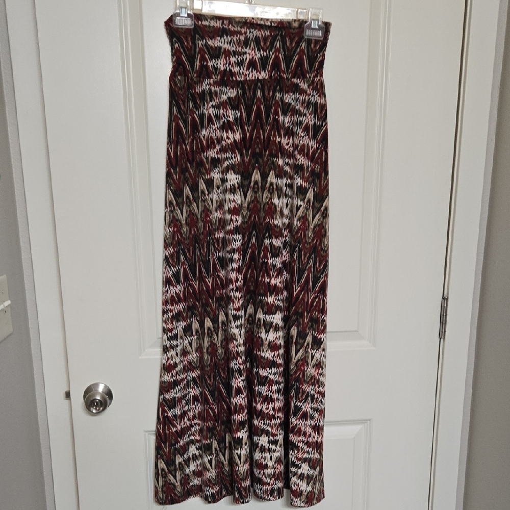 Joe B Zigzag Maxi Skirt in Red, Black, and Cream